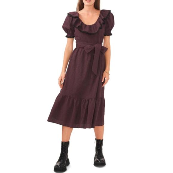 Chelsea & Violet Size XL Purple Elegant Belted Ruffle Midi Dress Emo Country - Picture 1 of 16